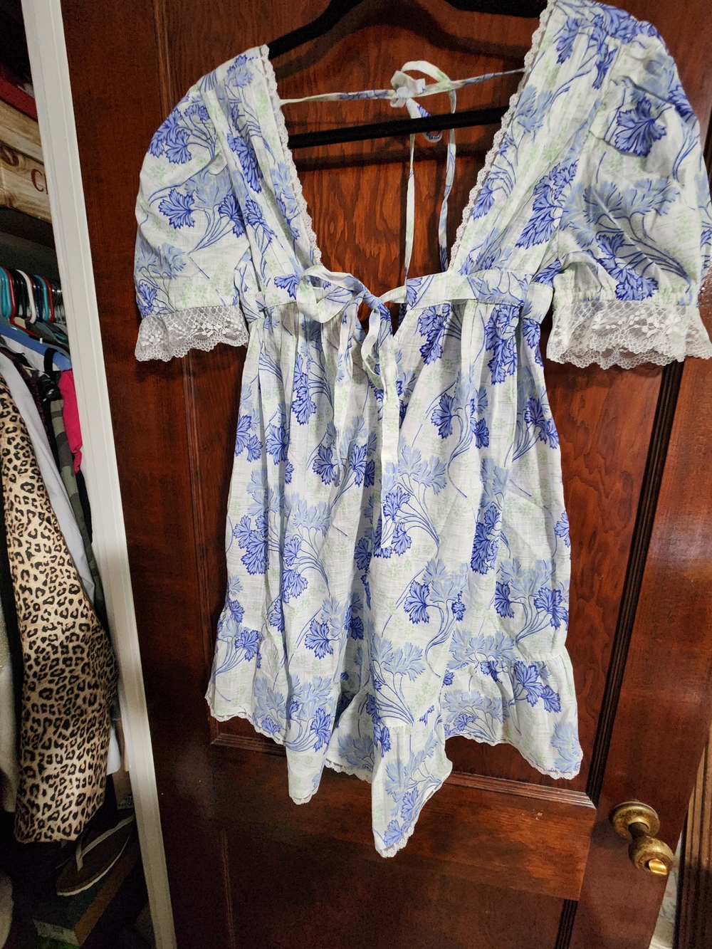 NWT Anthropologie LyreBird Blue Floral Puff Sleeve Romper - Size Small